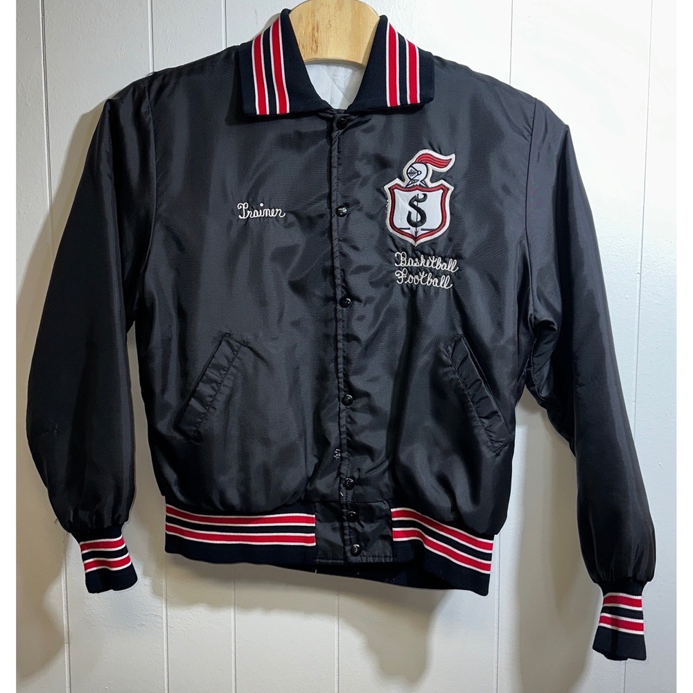 Vintage‎ Varsity Bomber Jacket Black Nylon Quilted Trainer Basketball Football
